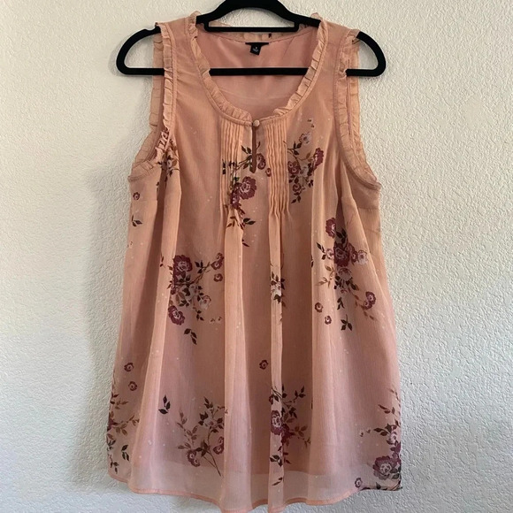 Torrid Peach Floral Chiffon Ruffle Trim Keyhole Sleeveless Tank Top Size 1X - Picture 3 of 9